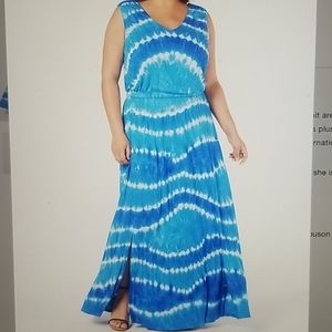 INC plus tie dye blouson maxi dress